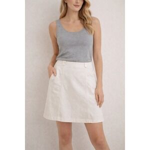 & Trousers White Pique A-Line Mini Skirt Button Waist Detail Size‎ 10